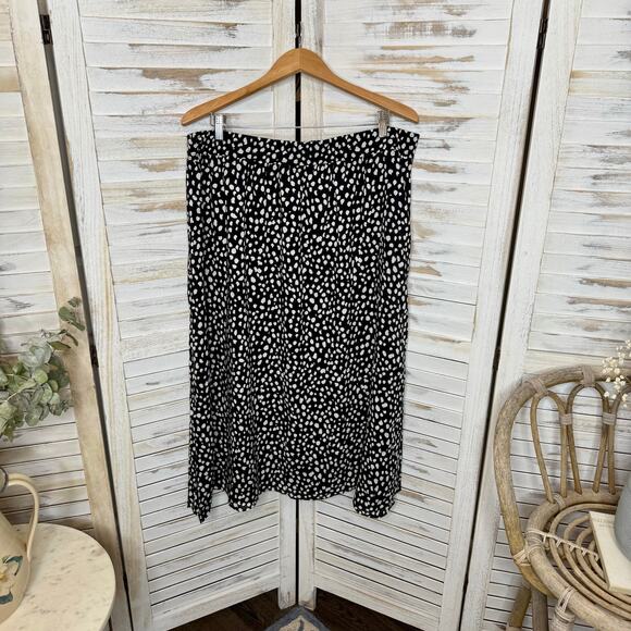 LOFT NWT Women's XL Polka Dot Black White A Line Midi Skirt Elastic Waist Lined - Picture 13 of 13